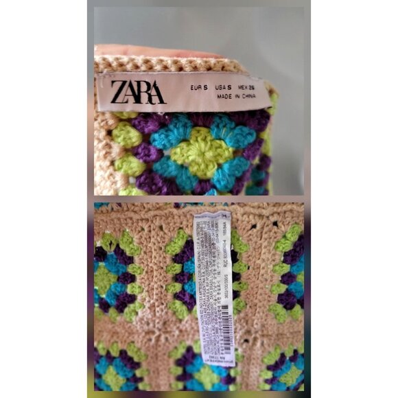 Zara Crochet Granny Square Vest Knit Top Sleeveless Boho Style -S - Picture 9 of 9